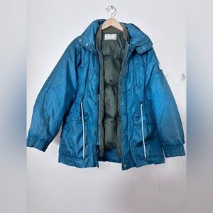 London Fog 1980s Vintage Teal and Olive Jacket Insulated Coat